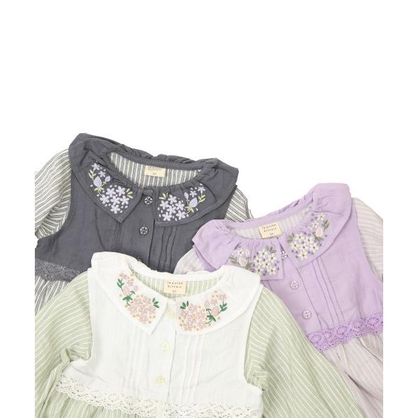 ●50％OFFセール●ラ・ポシェ・ビスキュイ　La poche biscuit　ストライプワンピース(90・100・110・120・130・140)女の子　刺繍　襟付き　花柄 | la poche biscuit | 09