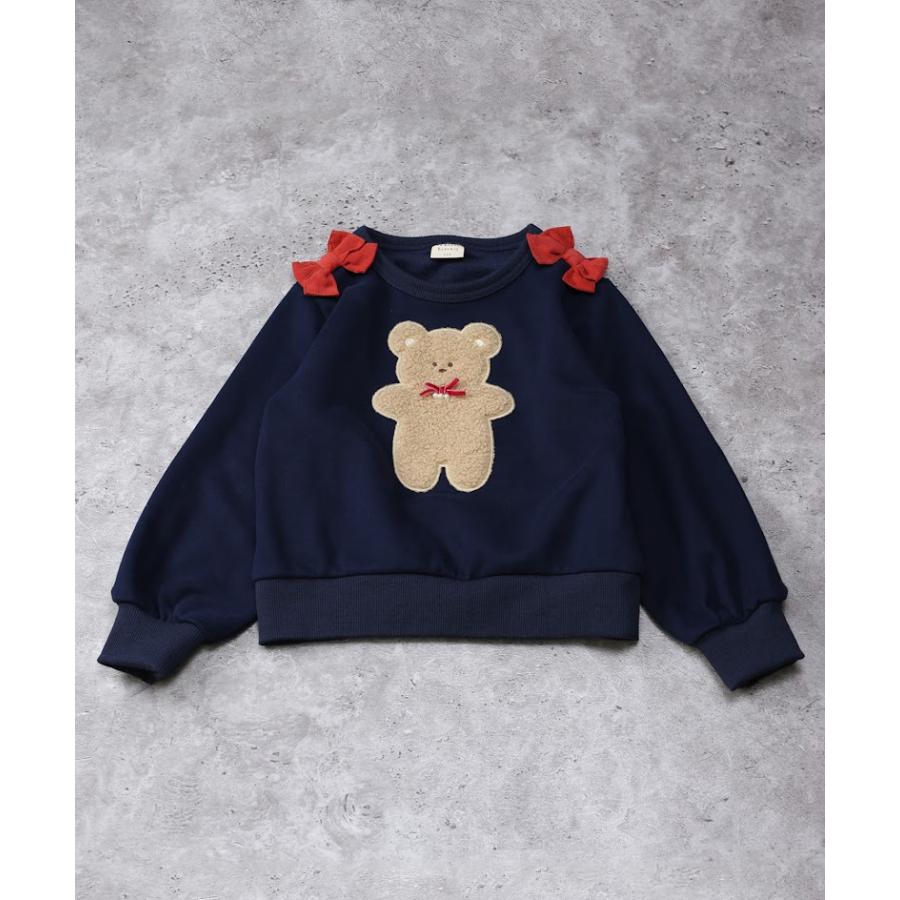 ●50％OFFセール●  ラポシェビスキュイ La poche biscuit テディベアアップリケスウェット(裏起毛) ( 90 100 110 120 130 140 )  アウトレット | la poche biscuit | 01