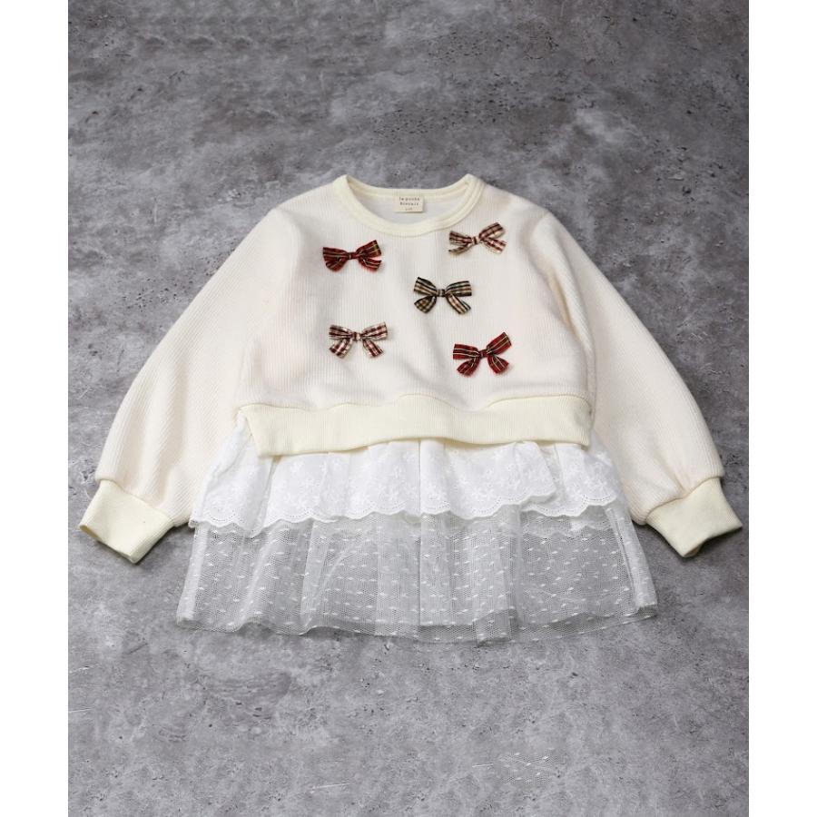 ●50％OFFセール●  ラポシェビスキュイ La poche biscuit チェックリボン付きチュールチュニック ( 90 100 110 120 130 140 )  アウトレット | la poche biscuit | 01