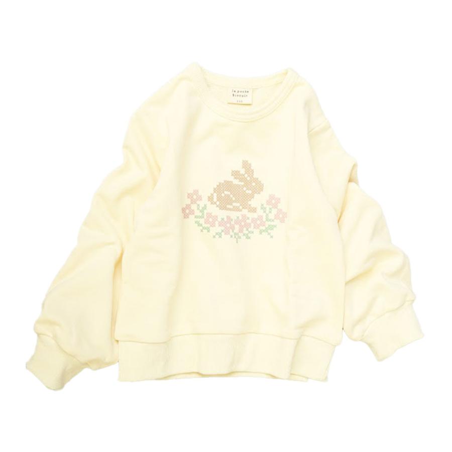 ラポシェビスキュイ La poche biscuit うさぎ お花 クロスステッチ風プリント トレーナー (  90 100 110 120 130 140  )  キッズ 幼児 ロンT プレゼント おでか | la poche biscuit | 02