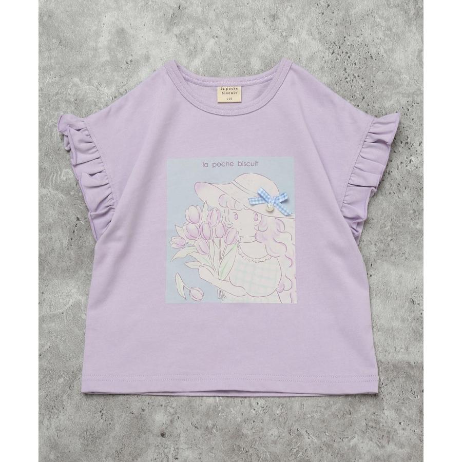 ●40％OFFセール●ラポシェビスキュイ La poche biscuit 袖フリル ＆ お花と女の子プリントTシャツ ( 90 100 110 120 130 140 ）　アウトレット | la poche biscuit | 01