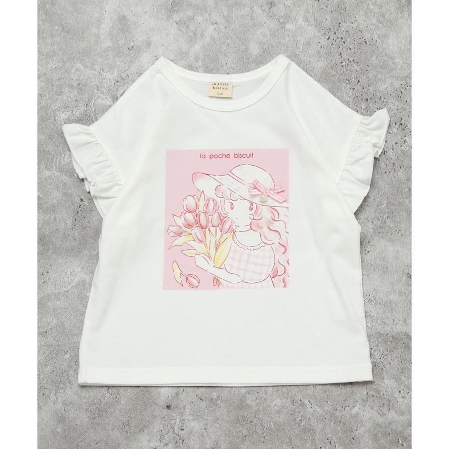 ●40％OFFセール●ラポシェビスキュイ La poche biscuit 袖フリル ＆ お花と女の子プリントTシャツ ( 90 100 110 120 130 140 ）　アウトレット | la poche biscuit | 02