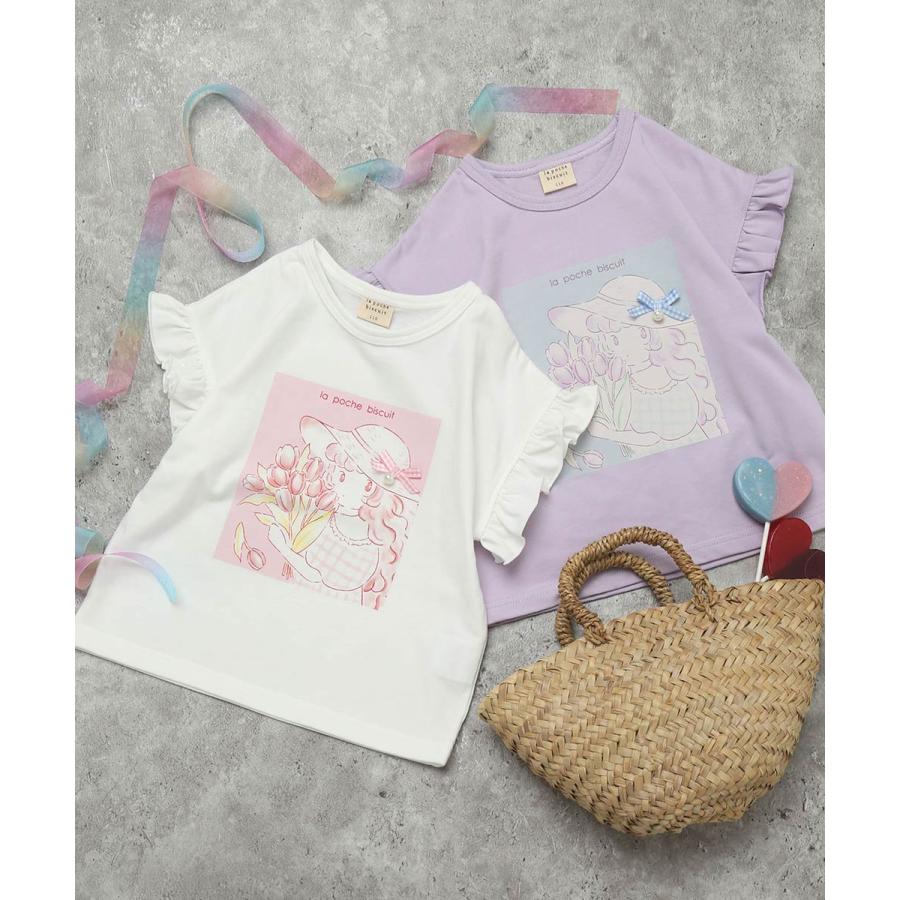 ●40％OFFセール●ラポシェビスキュイ La poche biscuit 袖フリル ＆ お花と女の子プリントTシャツ ( 90 100 110 120 130 140 ）　アウトレット | la poche biscuit | 08