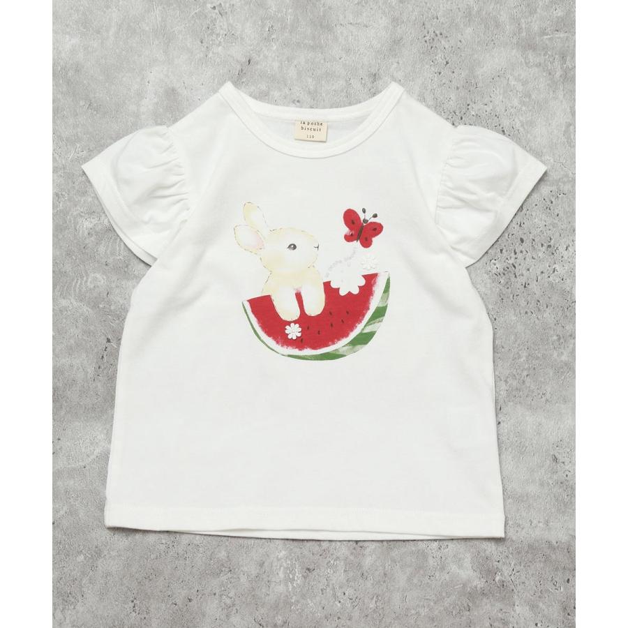●40％OFFセール●ラポシェビスキュイ La poche biscuit ウサギプリント パフスリーブTシャツ ( 90 100 110 120 130 140 ）　アウトレット | la poche biscuit | 01