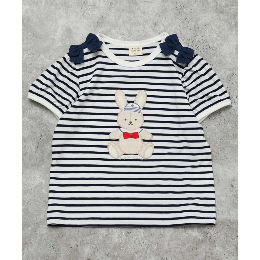 ラポシェビスキュイ La poche biscuit 肩リボン ウサギ Tシャツ ( 90 100 110 120 130 140 ） | la poche biscuit | 01