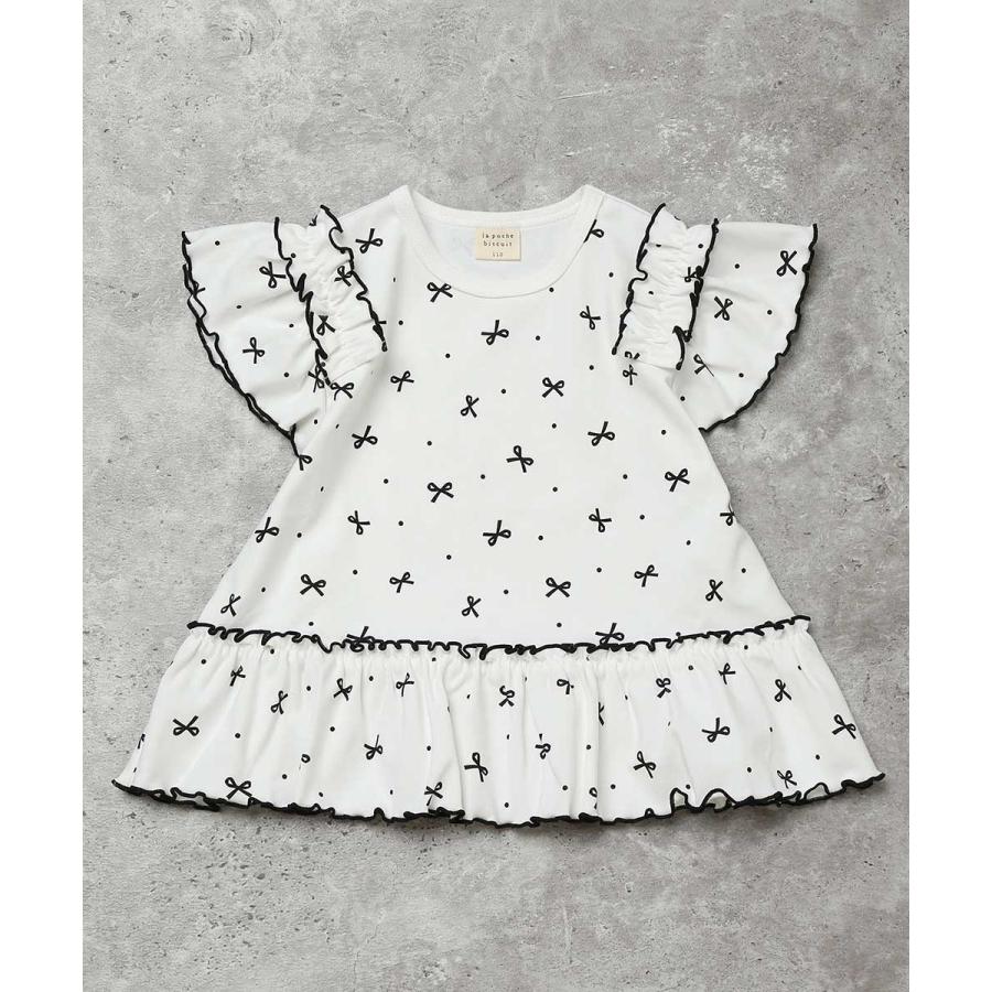 ●20%OFFセール●ラポシェビスキュイ La poche biscuit フリル袖ドット＆リボン柄半袖Tシャツ ( 90 100 110 120 )　子ども服 キッズ | la poche biscuit | 03