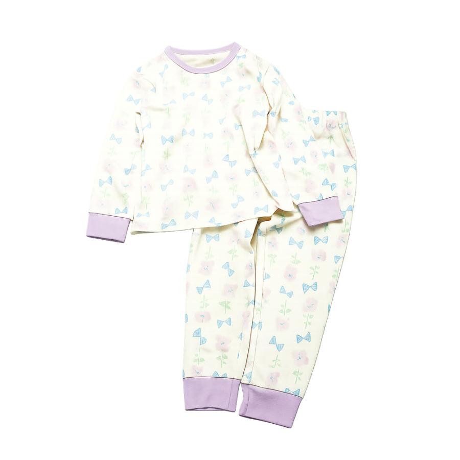 ●50%OFFセール●ラポシェビスキュイ La poche biscuit リボン 小花 総柄 長袖 パジャマ （ 90 100 110 120 130 ） | la poche biscuit | 01