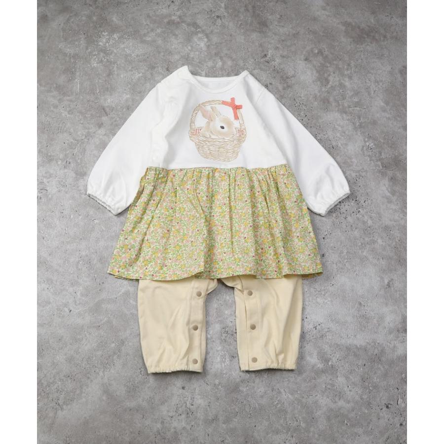 ラポシェビスキュイ La poche biscuit うさぎ　プリント＆小花柄切替 カバーオール ( 70 80 )　　長袖　花柄　女の子 | la poche biscuit | 02