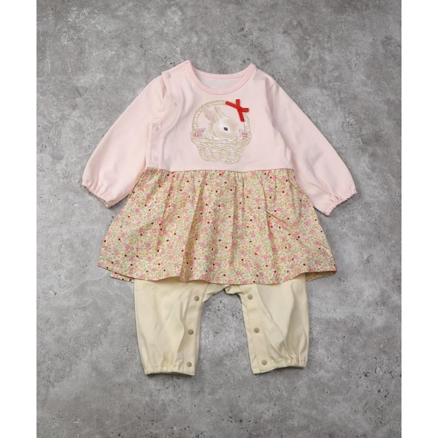 ラポシェビスキュイ La poche biscuit うさぎ　プリント＆小花柄切替 カバーオール ( 70 80 )　　長袖　花柄　女の子 | la poche biscuit | 03