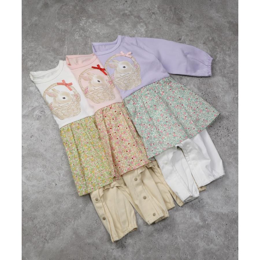 ラポシェビスキュイ La poche biscuit うさぎ　プリント＆小花柄切替 カバーオール ( 70 80 )　　長袖　花柄　女の子 | la poche biscuit | 05