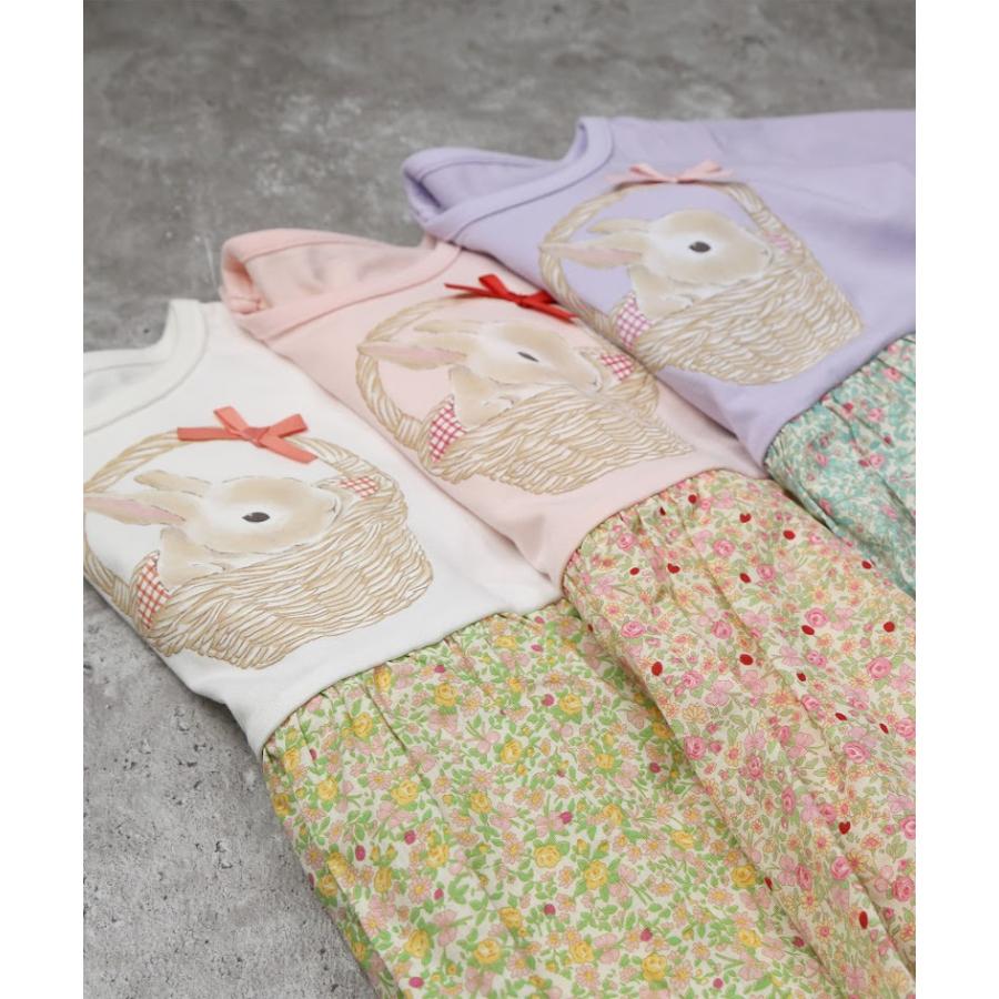 ラポシェビスキュイ La poche biscuit うさぎ　プリント＆小花柄切替 カバーオール ( 70 80 )　　長袖　花柄　女の子 | la poche biscuit | 06