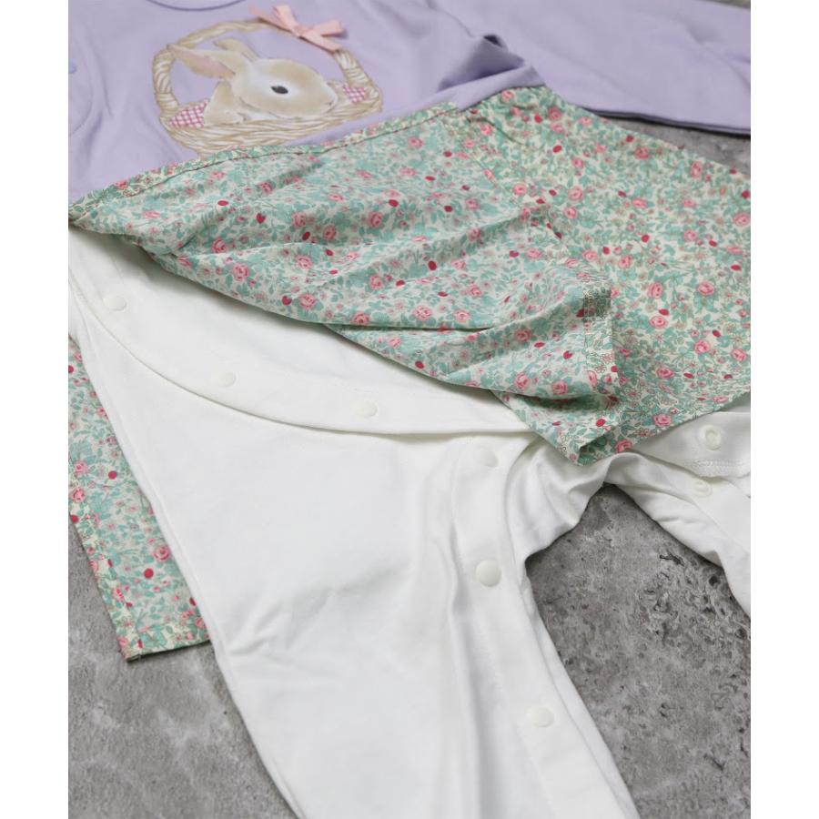 ラポシェビスキュイ La poche biscuit うさぎ　プリント＆小花柄切替 カバーオール ( 70 80 )　　長袖　花柄　女の子 | la poche biscuit | 08