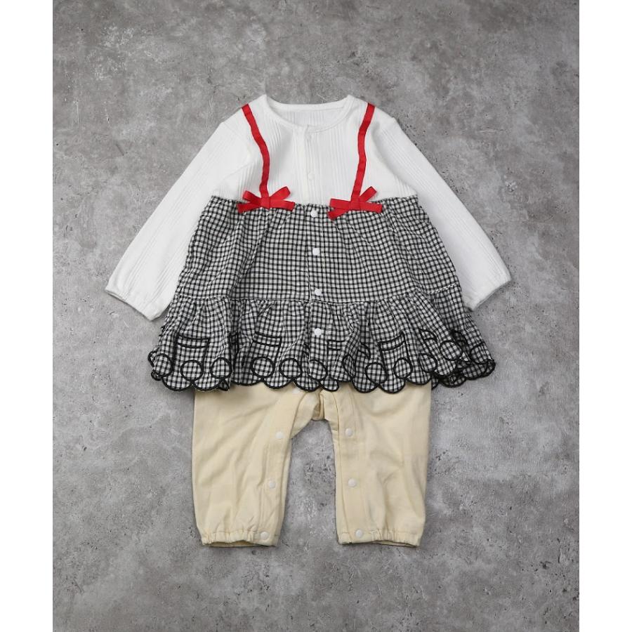 ラポシェビスキュイ La poche biscuitギンガムチェックキャミ 重ね着風 カバーオール ( 70 80 ) | la poche biscuit | 01