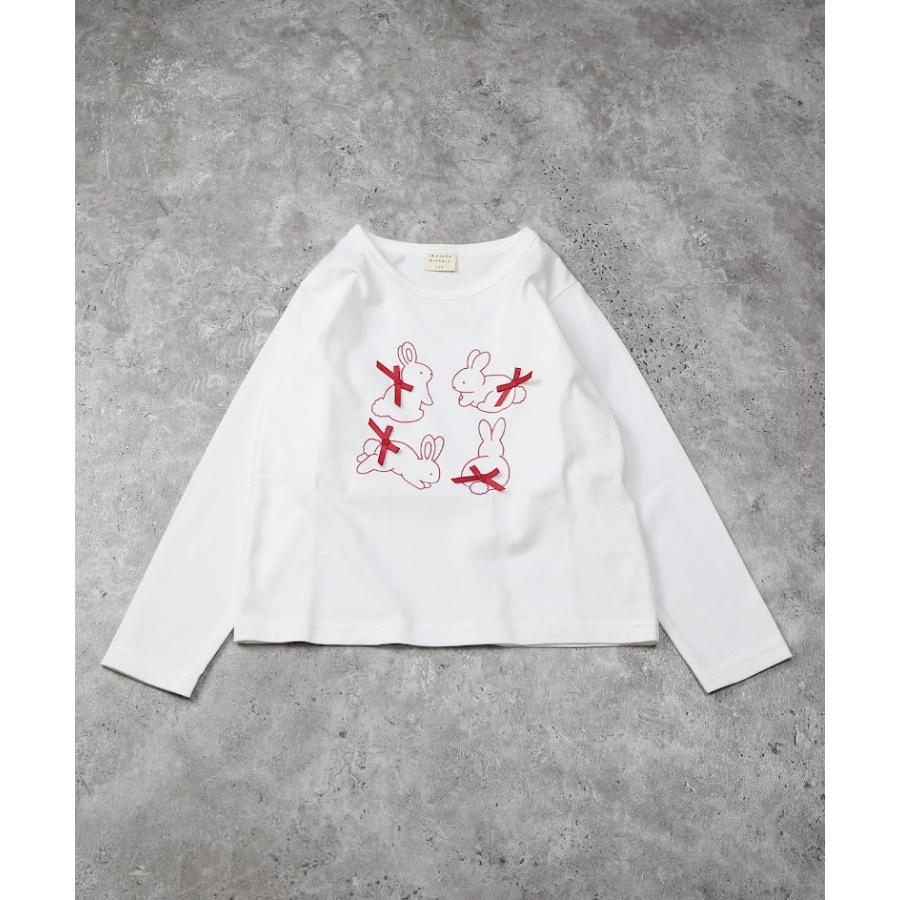 ラポシェビスキュイ La poche biscuit うさぎ　リボン　長袖　Tシャツ　ロンT　( 90 100 110 120 130 140 ) | la poche biscuit | 01