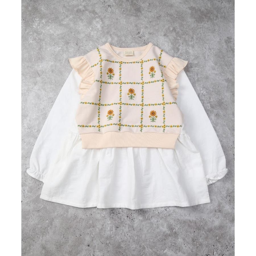 ラポシェビスキュイ La poche biscuit　花刺繍 ベスト風ドッキングチュニック　長袖　( 90 100 110 120 130 ) 　 | la poche biscuit | 01