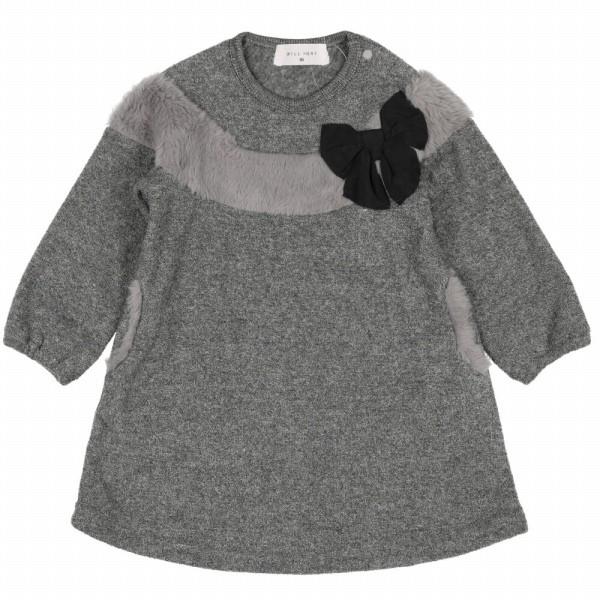 ●50％OFFセール●ウィルメリー　Will Mery　リボン付きファー配色ブークレ裏起毛ワンピース（80-130）/丸高衣料　アウトレット | Will Mery | 01