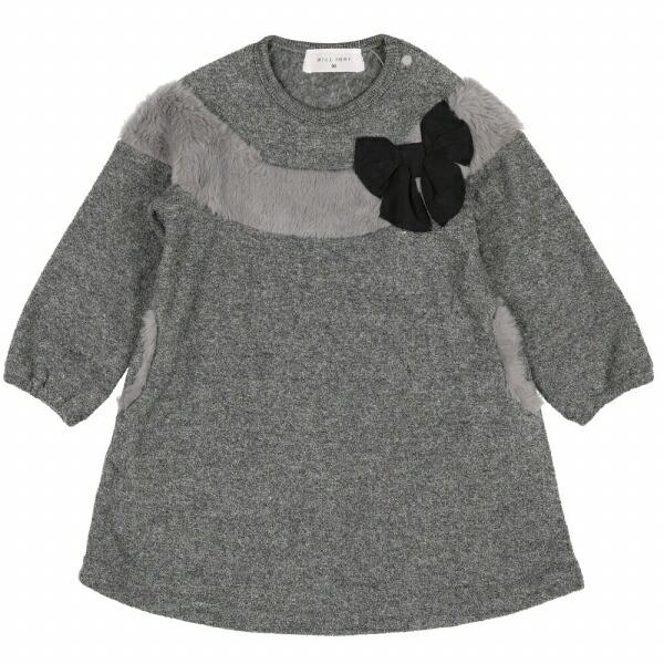 ●50％OFFセール●ウィルメリー　Will Mery　リボン付きファー配色ブークレ裏起毛ワンピース（80-130）/丸高衣料　アウトレット | Will Mery | 01