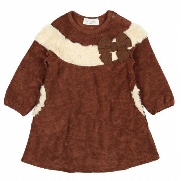 ●50％OFFセール●ウィルメリー　Will Mery　リボン付きファー配色ブークレ裏起毛ワンピース（80-130）/丸高衣料　アウトレット | Will Mery | 02