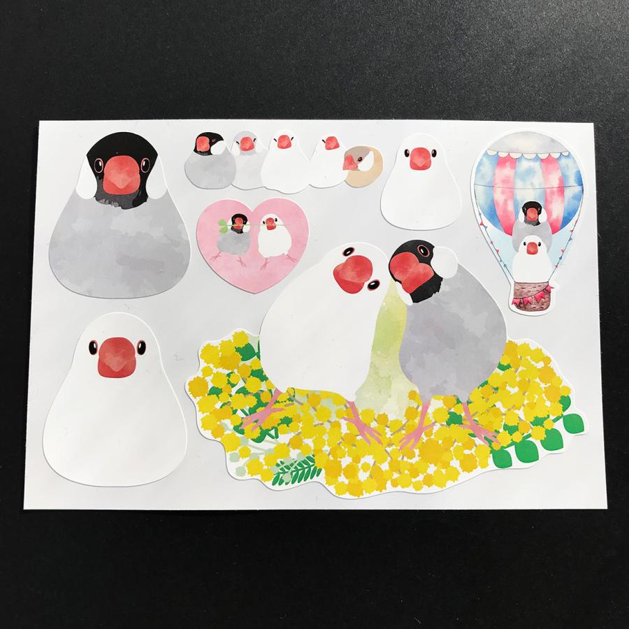 文鳥さん耐水・耐熱シール／ぶんちょう／文鳥グッズ／桜文鳥／白文鳥