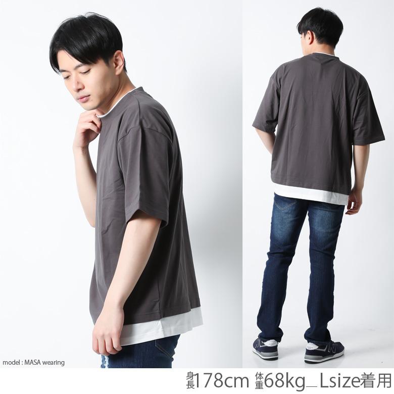 半袖Tシャツ　フェイクレイヤード　レイヤードデザイン　外国人女性　4Ⅼ 3XL Tシャツ メンズ 半袖 ティーシャツ フェイクレイヤード