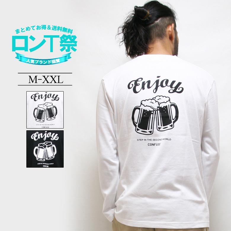 ロンT メンズ 長袖 Tシャツ ロングTシャツ ロゴ ビール beer