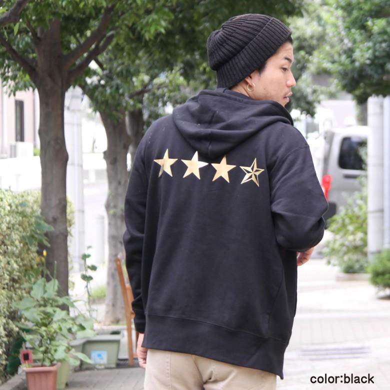 星柄ロゴ入り黒ジップアップパーカー