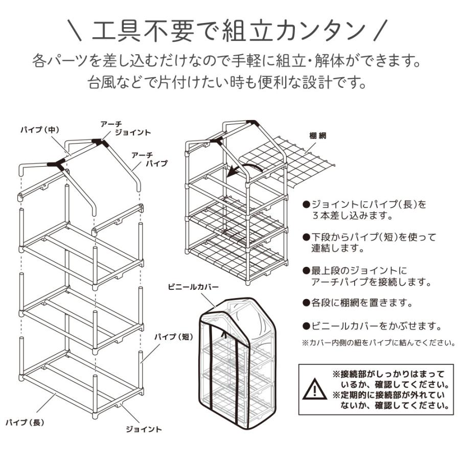 温室 ハウス ビニールハウス 家庭用 3段 小型 フラワーハウス DIY おしゃれ ビニール温室 ガーデンハウス 農業 ミニ 温室棚 家庭菜園 OST2-03BK｜attention8-25｜07