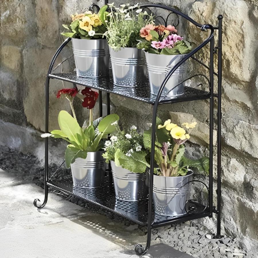 花車型プランターラック ヨーロピアン フラワーラック 2段 プランターラック 屋外 花台 棚 収納 アイアン