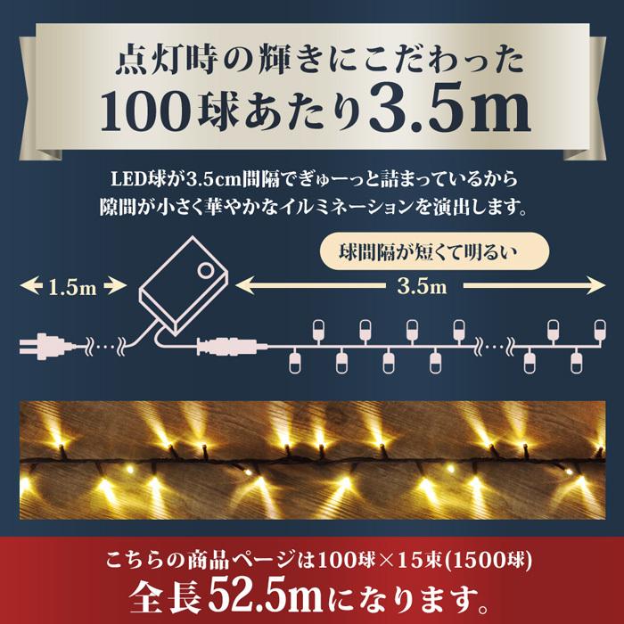 イルミネーション コンセント 屋外 1500球 イルミネーションライト LEDライト イルミ 屋外用 クリスマス クリスマスツリー ストレートタイプ｜attention8-25｜12