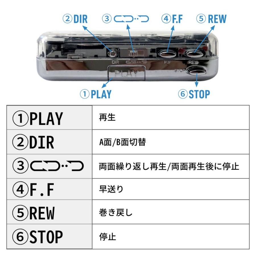 カセットプレーヤー ポータブルカセットプレーヤー オートリバース機能付き カセットテープ レトロ プレーヤー カセット 再生 テープオーディオ 乾電池 USB｜attention8-25｜06