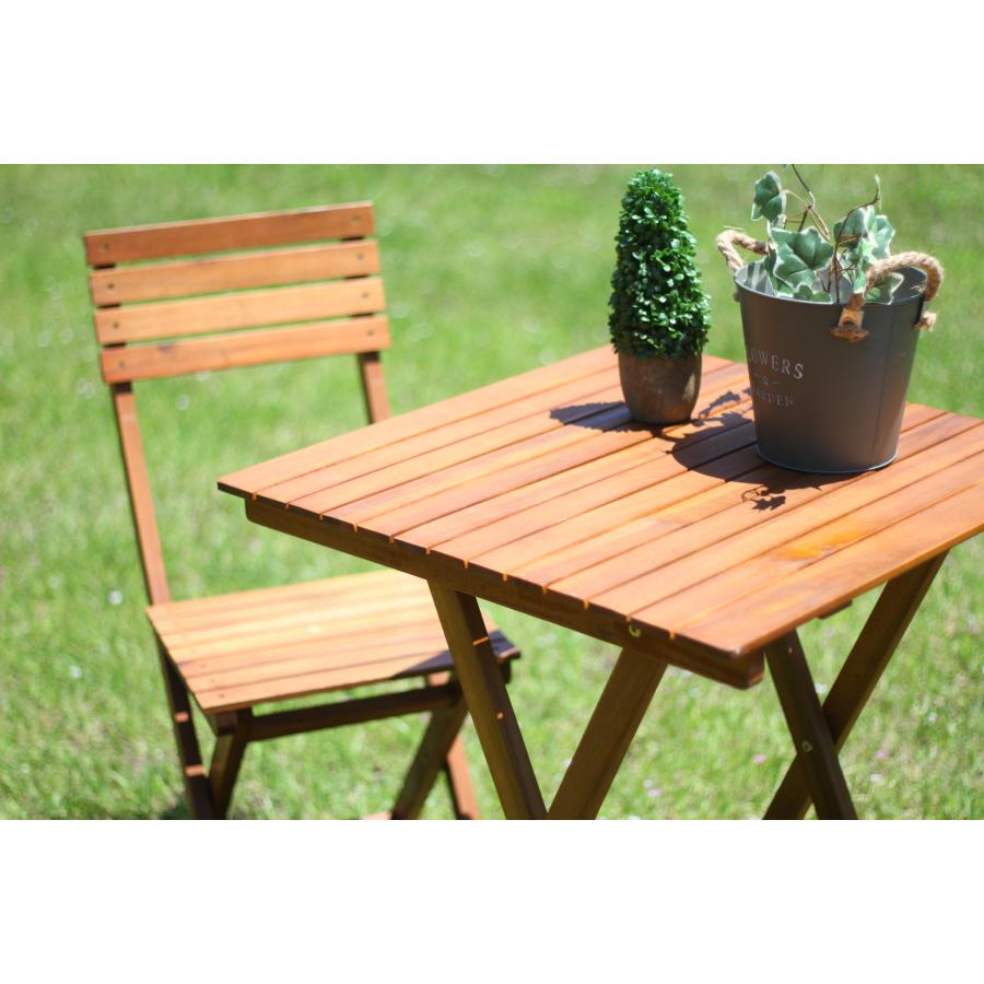 折りたたみ式ガーデンテーブル＆チェア2脚セット 北欧風ウッド調 ガーデンテーブルセット ガーデンチェア 折りたたみ 2脚 木製 天然木