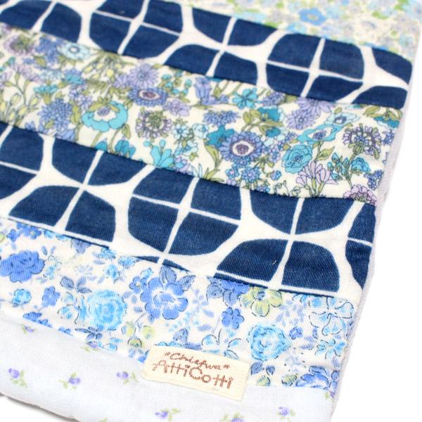 ガーゼ ハンカチパッチワーク) パッチワーク 8重ガーゼハンカチ 花柄 ブルー系 【1801円以上送料無料