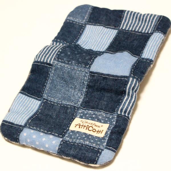 ガーゼハンカチ 8重 デニム パッチワーク風 チェック 【1801円以上