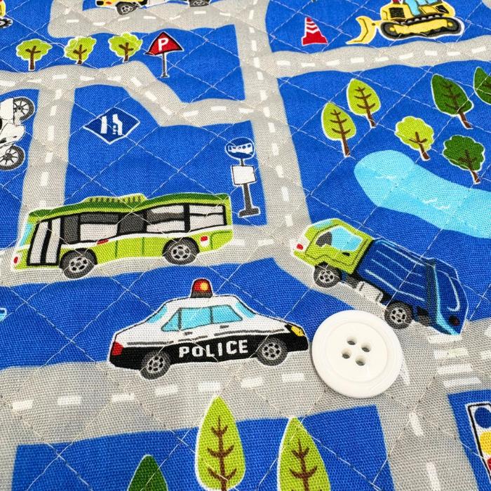 はたらくくるまマップ柄キルティング生地/キッズランドはたらく車柄