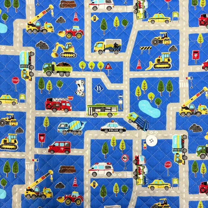 はたらくくるまマップ柄キルティング生地/キッズランドはたらく車柄