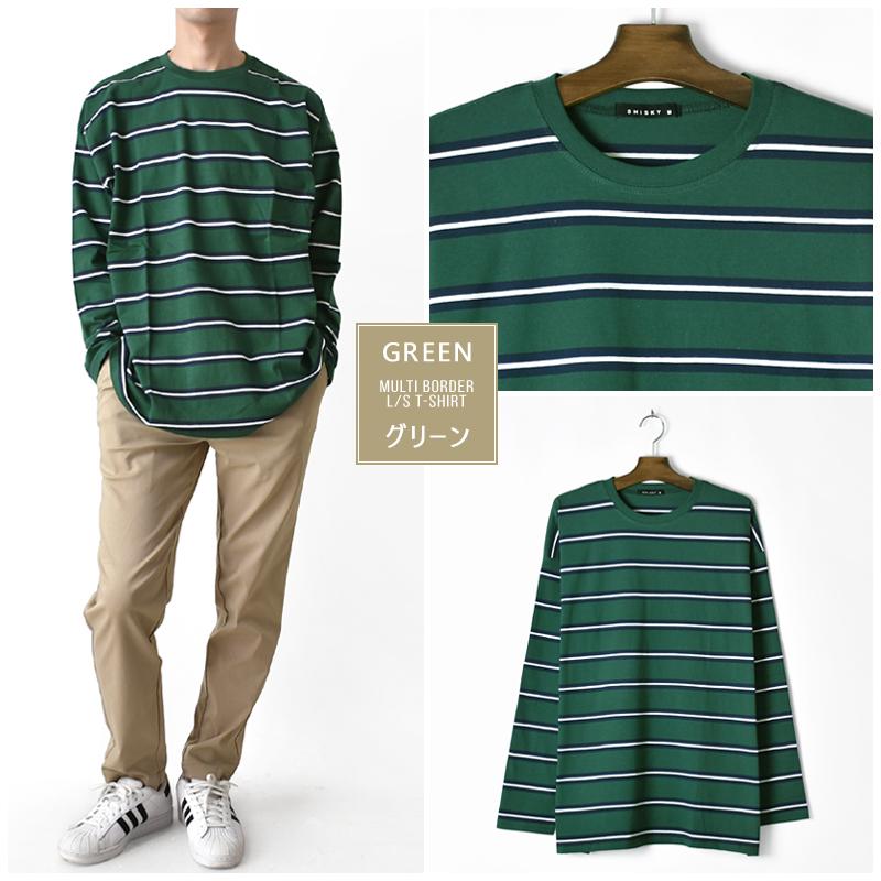 長袖 tシャツ メンズ 綿100 ボーダー 秋 ゆったり ビッグサイズ クルー