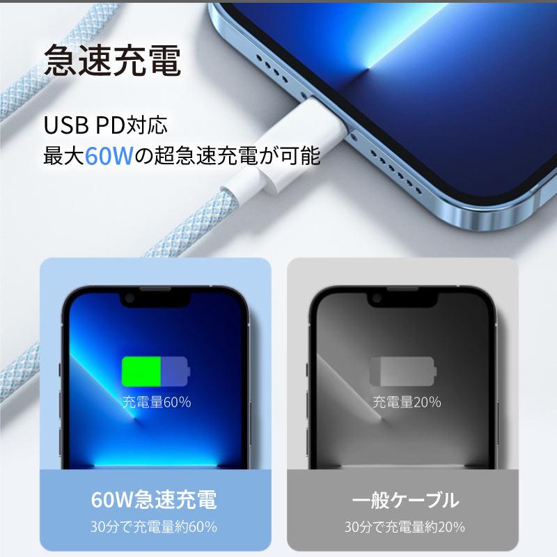 Type-C ケーブル 2本セット USB PD60W タイプCケーブル 1m 1.5m 2m iPhone android 急速充電 充電器 高速データ転送 付根保護 Type-C to Type-Cケーブル typec | ブランド登録なし | 01