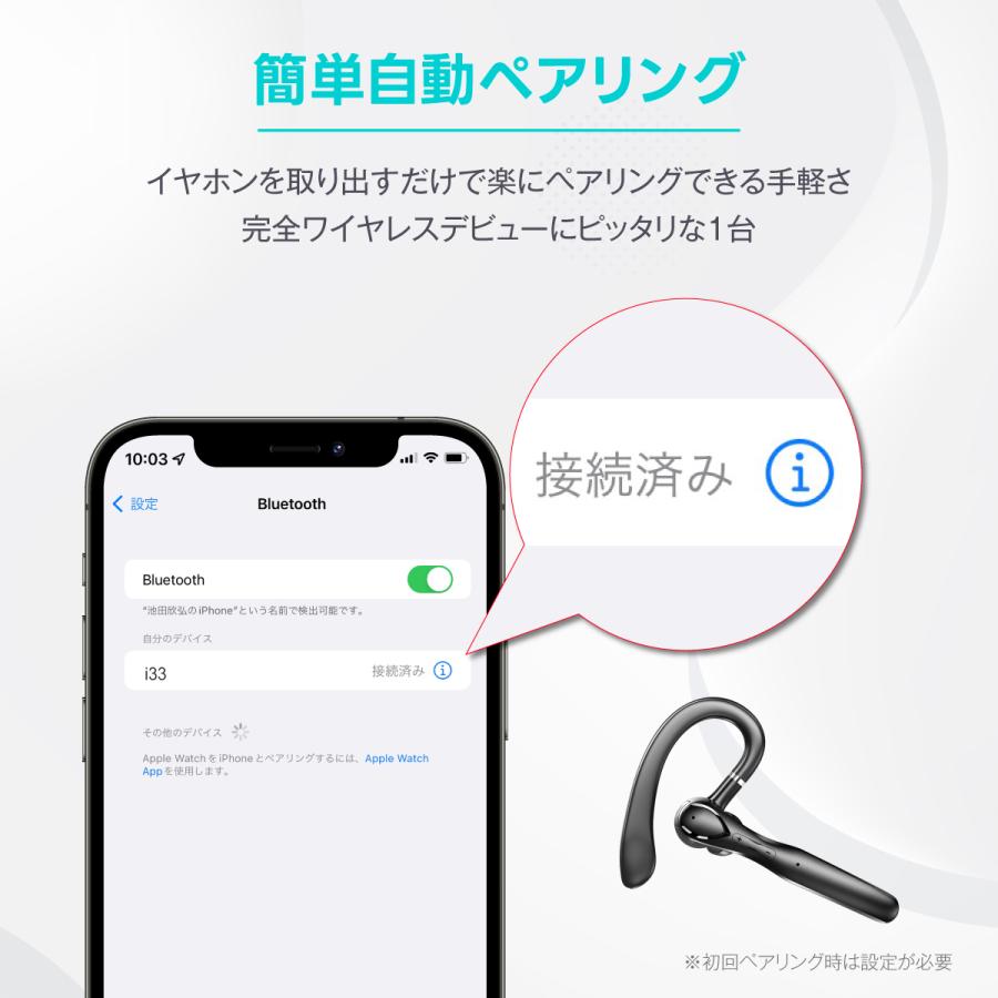 耳掛け型 ワイヤレスイヤホン Bluetooth 5.3 ノイズキャンセリング iPhone android Type-C 15h再生 片耳 i33 | ブランド登録なし | 10