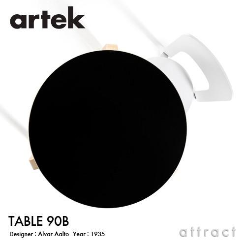 Artek アルテック TABLE 90B テーブル Φ75cm （厚み 4cm） 3本脚 バーチ材 天板 （ホワイト） 脚部 （クリアラッカー） デザイン：アルヴァ・アアルトの画像