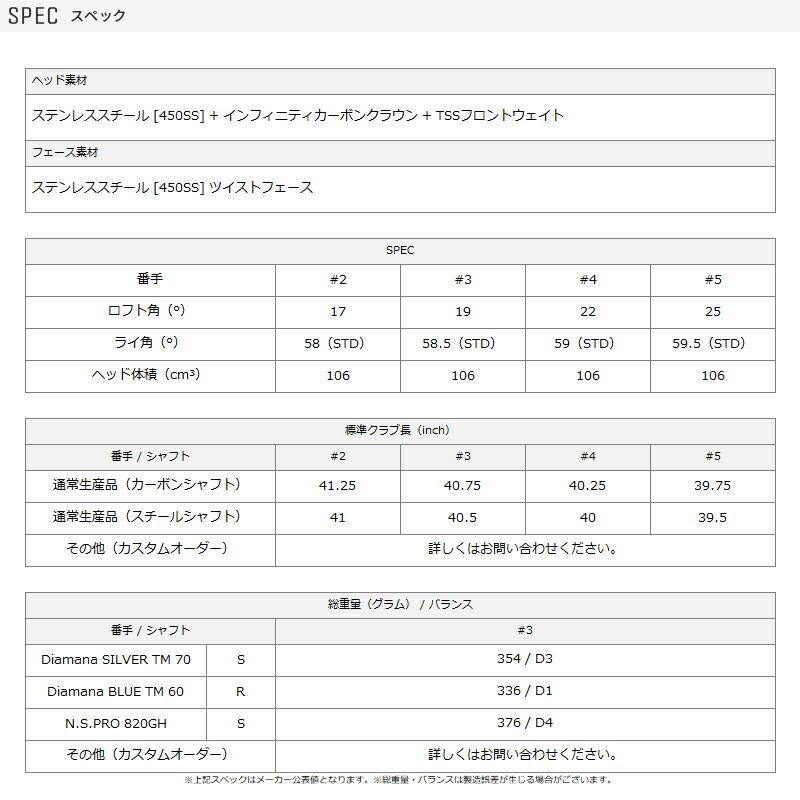【即納】【正規品】【クリアランス】 右打用 テーラーメイド Qi 35 コアモデル レスキュー 純正 三菱 ディアマナ シルバー TM70 通常生産品の画像