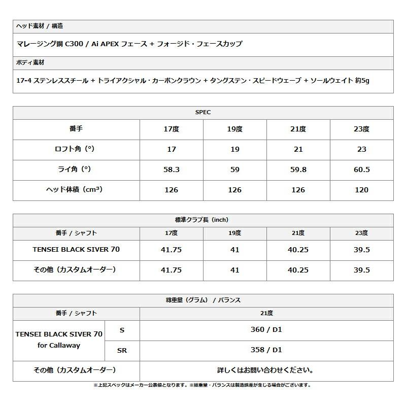 【正規品】【カスタム】右打用 キャロウェイ エイペックス UW フジクラ 24 ベンタス ブラックカーボンシャフト APEX UW (2026)の画像