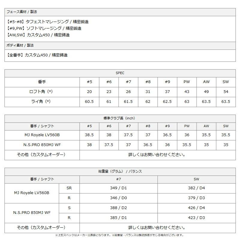 【受注生産】 マジェスティ ロイヤル 単品アイアン NSプロ 850MJ ウェイトフロー スチールシャフト MAJESTY Royale 右打用 NS850MJ WF 2025年モデル_1