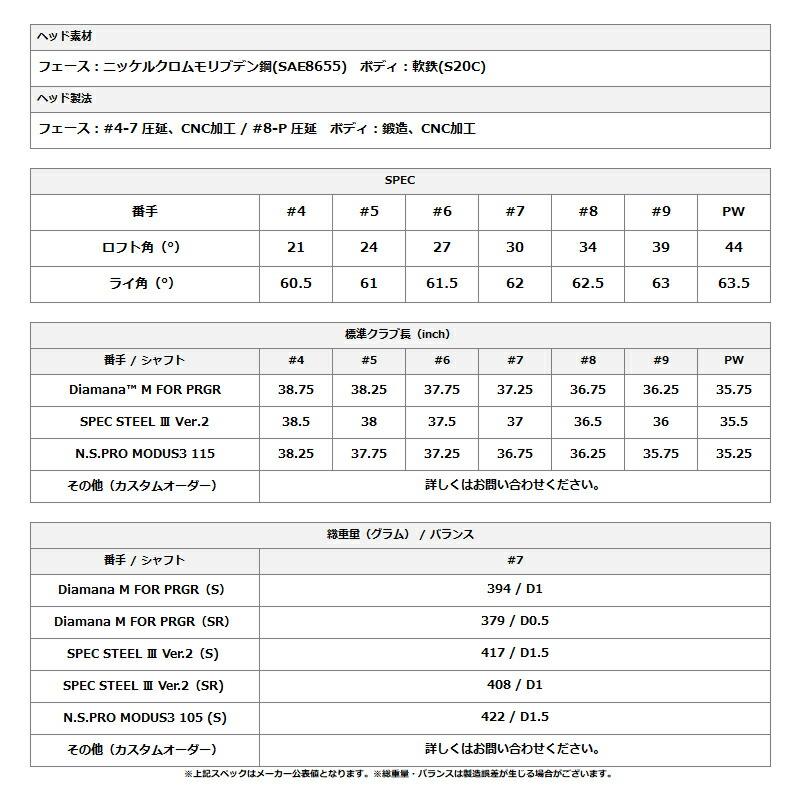 【受注生産】【正規品】 右打用 プロギア 02 単品アイアン ダイナミックゴールド 105 カスタムオーダー PRGR ゼロニ DG105 (2026)_1