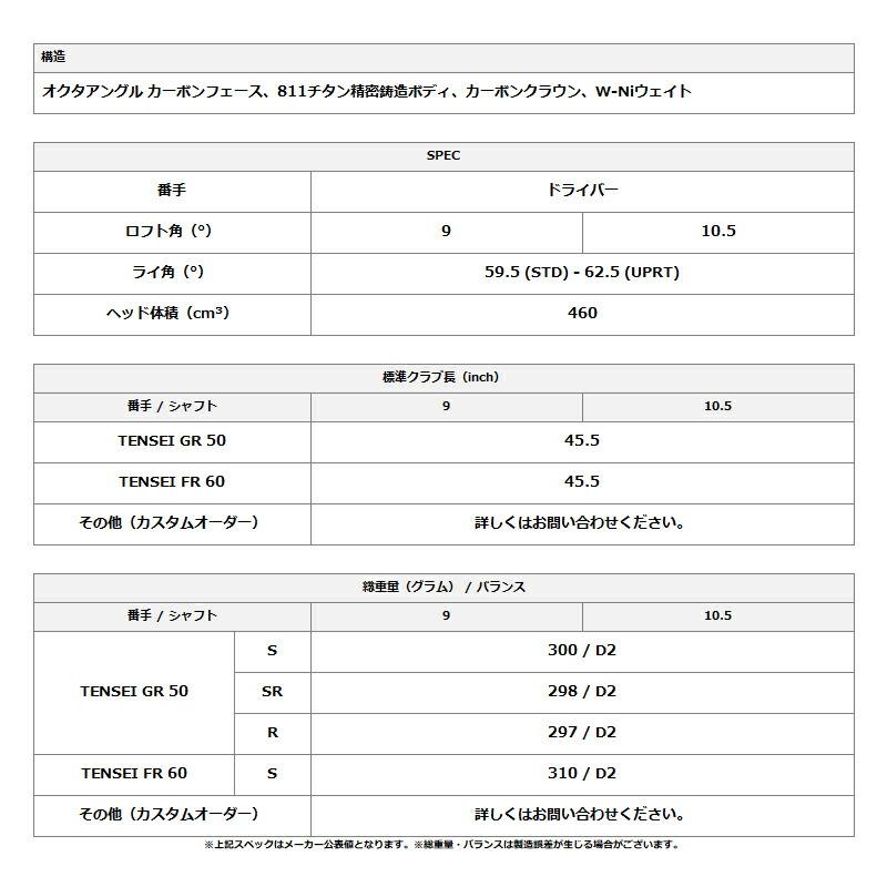 【即納】ヤマハ リミックス DD-2 ドライバー 三菱 テンセイ GR 50 カーボンシャフト RMX DD2 オリジナル TENSEI (2025)_1