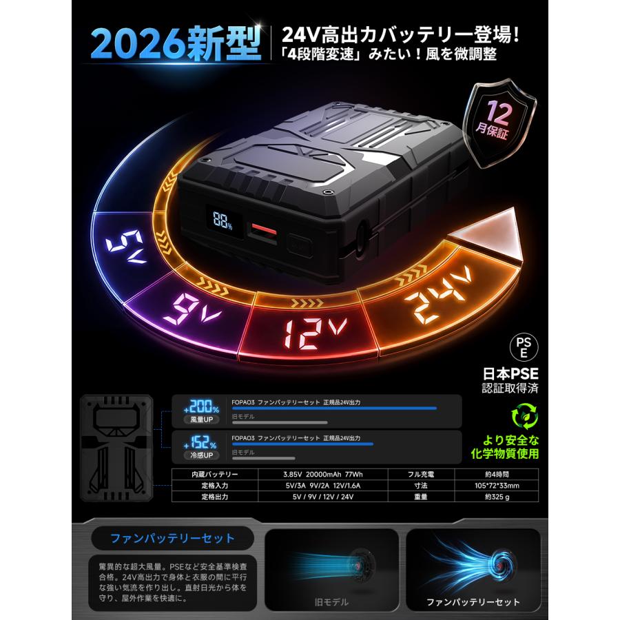 2026年モデル 空調作業服 空調ファンバッテリーセット 簡単取り付け