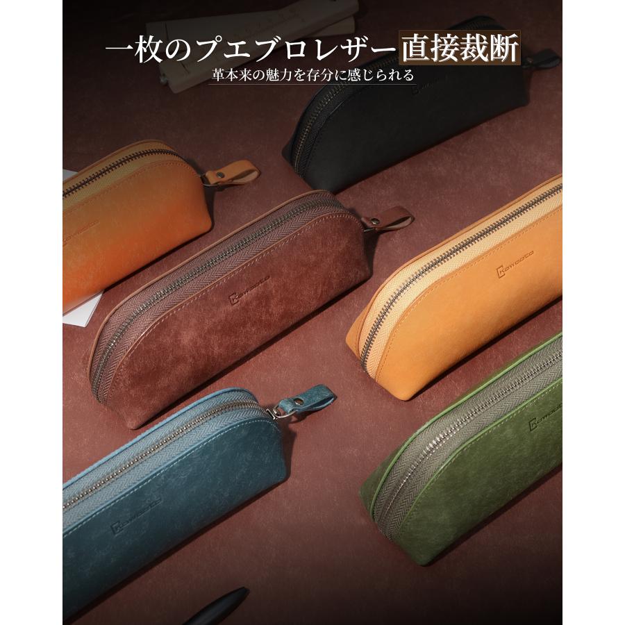 ペンケース 本革 筆箱 自立 大容量 20本収納 スリム 文房具 シンプル
