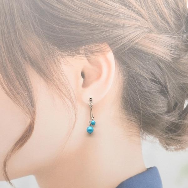 イヤリング ノンホールピアス 樹脂 パール ターコイズ ブルー 青