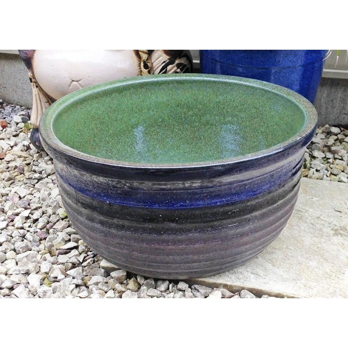 睡蓮鉢 Has M 青に濃茶 13号 めだかや金魚にも人気 ビオトープ 陶器鉢 園芸 ガーデニング 和風庭園 水鉢 メダカ Has M ガーデン屋 Yahoo 店 通販 Yahoo ショッピング