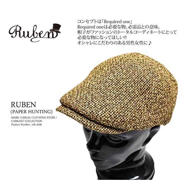 麦わら ハンチング メンズ 帽子 キャスハンチング ゴルフ 大きいサイズ ハンチング帽 メッシュ 夏 涼しい 別注企画 RUBEN ルーベン PAPER HUNTING｜auc-mark｜02