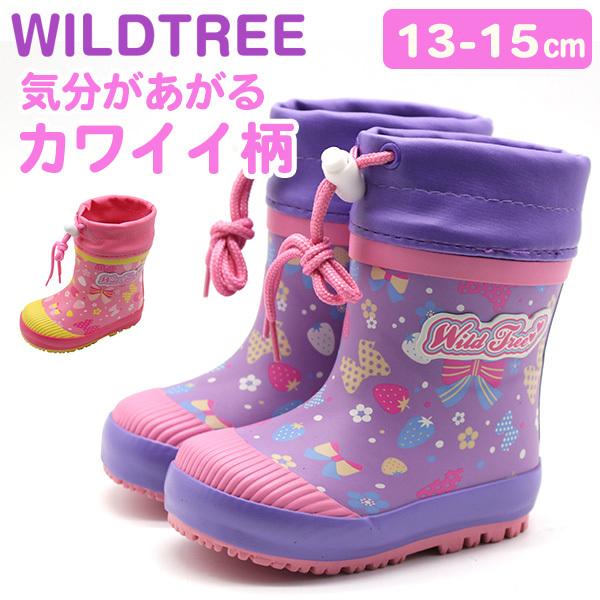 レインブーツ キッズ ベビー 子供 長靴 女の子 かわいい リボン お花 いちご あたたかい Wildtree ワイルドツリー Ak1